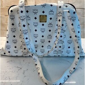 Oversized Blue/White MCM Tote.